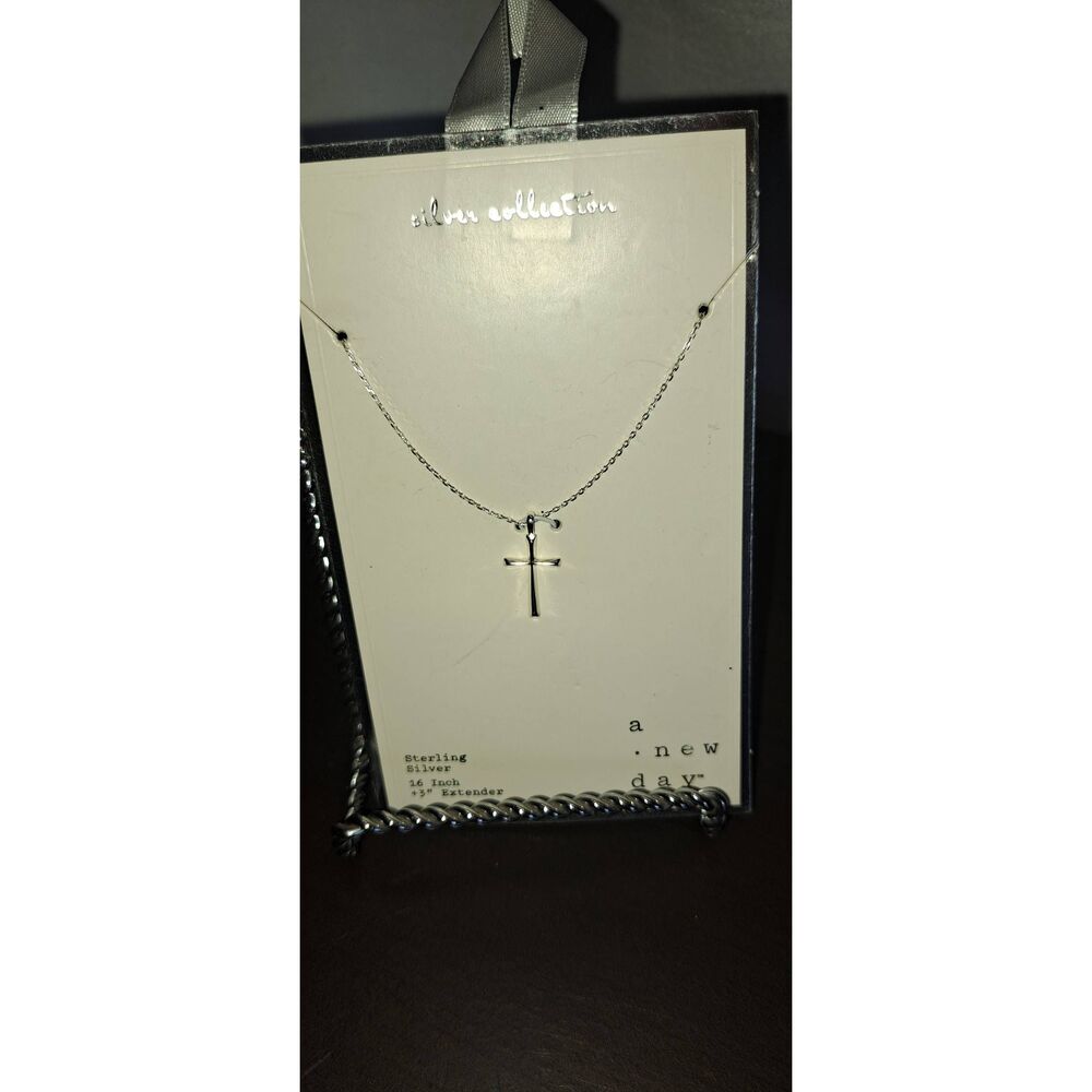 New Day Sterling Silver Cross Necklace 16” + 3” Extender NWT